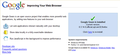 Step 4 - Techlife Illustrated - Congrats. Google Gears is now installed.